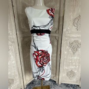 Karen Millen Silk Pencil Dress with Rose Print - Size 8US